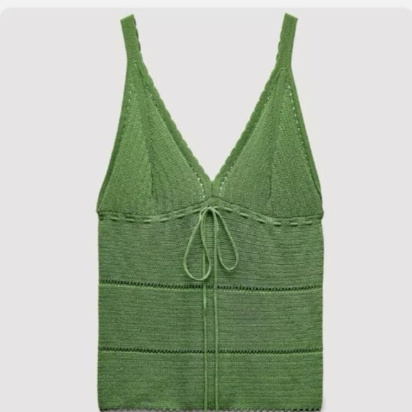Zara Pointelle Knit Top Green Size Small - Picture 1 of 3